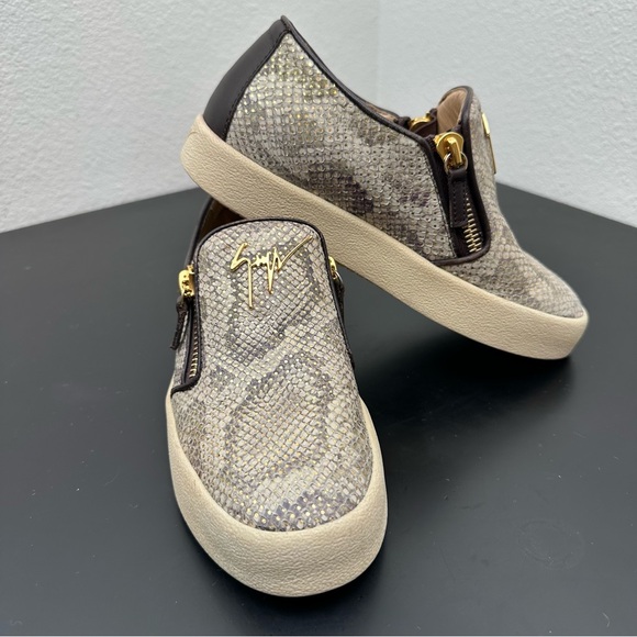 Giuseppe Zanotti Shoes - Giuseppe Zanotti Devon Skate Python Print Slip On Sneakers Gold Zip Womens 7.5